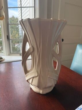 Cream Sculptural Ceramic Vase with Cutout Sides